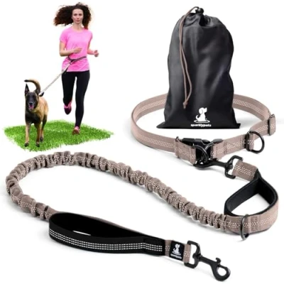 Image of SparklyPets Hands Free Dog Lead For Medium and Large Dogs Professional Harness with Reflective Stitches Training, Walking, Jogging Running Your Pet (Brown, 1 Dog)