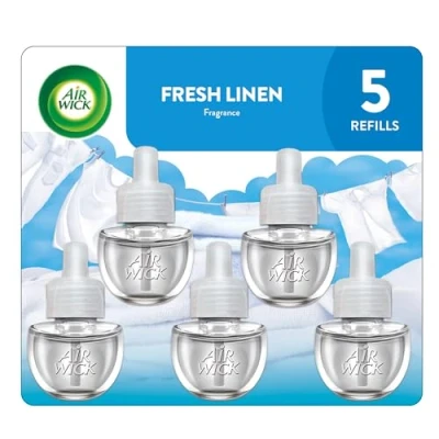 Image of Air Wick Plug in Scented Oil Refill, 5ct, Fresh Linen, Essential Oils, Freshener
