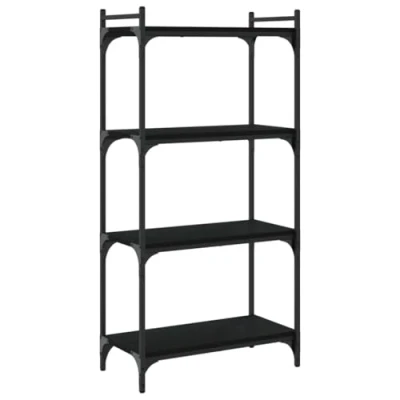 Image of vidaXL Engineered Wood Four Tier Bookshelf Black Sleek Storage Cabinet Rack with Metal Frame Ideal for Home Decor and Organisation