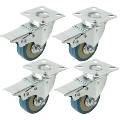 Image of ARASO UK LTD Heavy Duty 50mm Pack Of 4 Rubber Swivel Castor Wheels Trolley Furniture Caster Brake