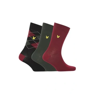 Image of Lyle &amp; Scott 3 Pack Hewie Socks Argyle/Ruby Wine/Climbing Ivy 7 11