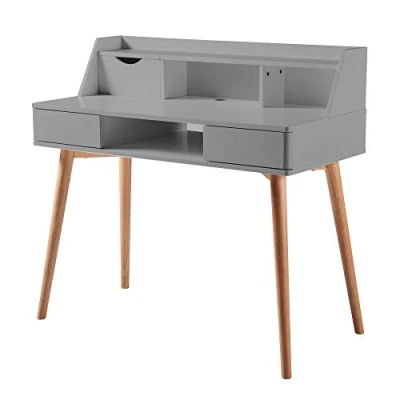 Image of VERSANORA Teamson Home Creativo Wooden Writing Desk with Storage, Light Grey/Natural VNF 00045LG