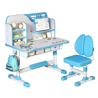 Image of Calager Kids Desk and Chair Set,Height Adjustable Children Study Chair,School Student Writing Table with Drawer Bookstand,Ergonomic Learning for Girl Boy Blue B