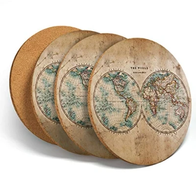 Image of 4 Set World Hemispheres Map Coasters Kitchen Drinks Coaster #14392