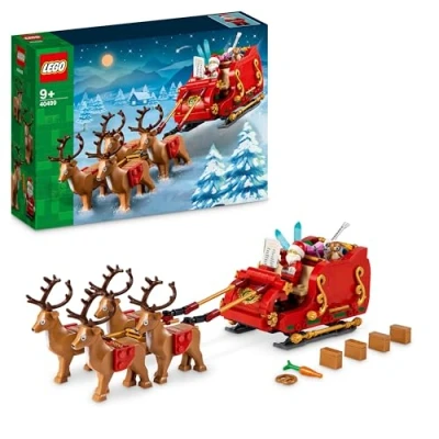 Image of LEGO Iconic Santa’s Sleigh Set, Building Toy for Kids with Minifigure, Reindeer Figures and Guitar, Stocking Filler Idea or fun Christmas Decoration, Gift 9 Plus Year Old Boys Girls 40499