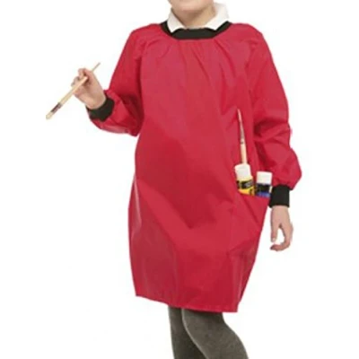 Image of Childrens School Apron Painting Cooking Smock PU Coated Easy Wipe, Red 06 08 Years