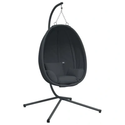 Image of vidaXL Hanging Egg Chair with Stand Swing Hammock Seat in Anthracite for Indoor/Outdoor, Steel Frame, Removable Cushion, 104x100x193 cm
