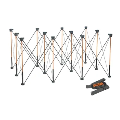 Image of Bora Centipede CT12 36&quot; Tall Portable Folding Workstand with Carry Strap, Collapsible Workbench, Construction Table Support Sawhorse, 4ft x 6ft, 12 Strut, 2041kg Weight Capacity