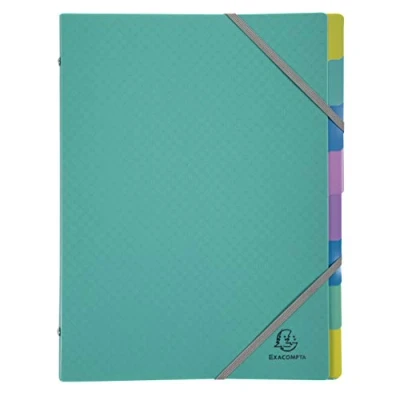 Image of Exacompta Ref. 56193E 1 Forever Young folder 3 flaps with rubber bands cover and interior in recycled polypropylene 8 compartments size 25x32 cm for A4 format turquoise colour