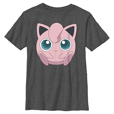 Image of Pokemon Kids&#039; Jigglypuff Filled Face T Shirt, Charcoal Heather, XS