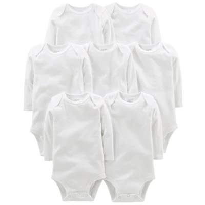 Image of Simple Joys by Carter&#039;s Baby Side snap Long Sleeve Shirt Bodysuit, White, Premature (Pack of 7)