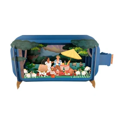 Image of Message in A Bottle Picnic Pop Up Any Occasion Greeting Card by Alljoy Cards MIB184