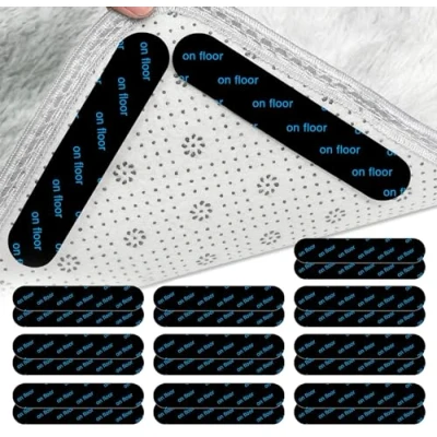 Image of BRONZET® Pack Of 20 Rug Gripper Reusable &amp; Anti Slip Grippers For Laminate Floor and Wooden Floors, Multi Purpose Washable carpet Tape All Kinds Rugs (Pack 20)