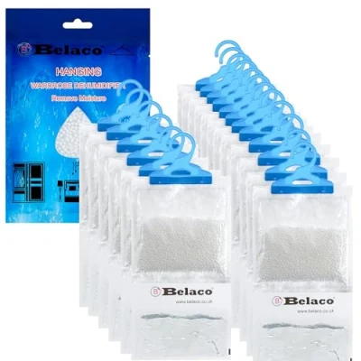 Image of Belaco Set of 18 Hanging Dehumidifier, 230g Moisture Absorber, Dehumidifier for home, Ideal to eliminate damp &amp; Condensation Bedroom, Wardrobe, Kitchen, Basement, Office etc (18)