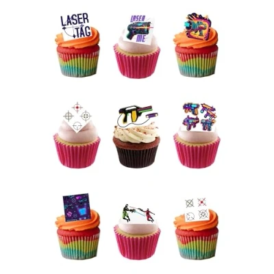 Image of Top That 24 Stand Up Laser Tag Game Shooting Edible Wafer Paper Cake Toppers Decorations