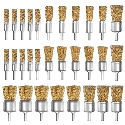 Image of ATOPLEE 30Pcs Brass Coated Wire Brush Wheel &amp; Cup Set with 1/4 Inch Shank,6 Sizes For Removal of Rust/Corrosion/Paint