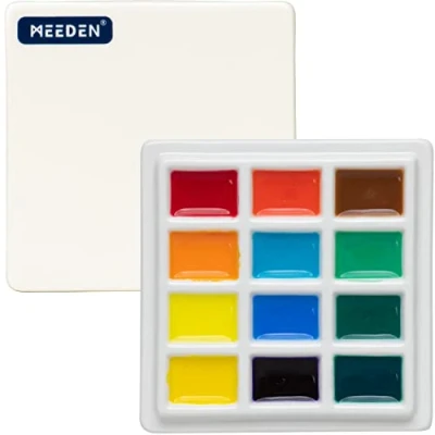 Image of MEEDEN Porcelain Paint Palette with Cover, 12 Well Peminum Ceramic Mixing Tray for Painting Watercolor Gouache, Easy to Clean