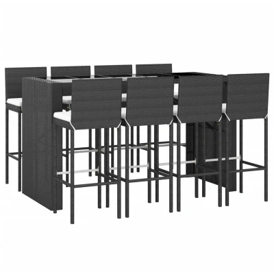 Image of Vidaxl 9 Piece Garden Bar Set with Cushions Black Poly Rattan
