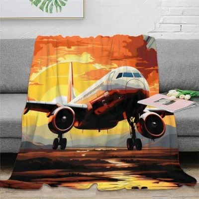 Image of Aeroplane Microfiber Printed Flannel Throw Blanket 3D Design Bed Soft Warm Sport Bedding for Couch Kids Teens Adults 60x80inch(150x200cm)