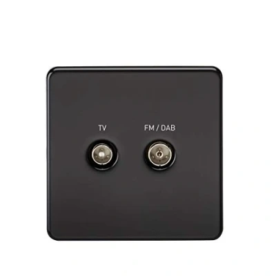 Image of KnightsBridge Screened Diplex TV and FM DAB Outlet 1G Screwless Matt Black Wall Plate Switch