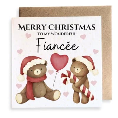 Image of Second Ave Fiancee Love Bears Square Card Christmas Xmas Holiday Festive Greetings