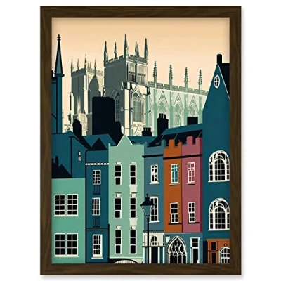 Image of Artery8 York Minster and Shambles Street Cityscape Artwork Framed Wall Art Print A4
