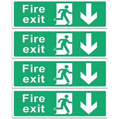 Image of RubiGo 1/2/4/6 Pack of Fire Exit Sign (DOWN ARROW) Signs Self Adhesive 30 X 10cm Escape Sticker Emergency Signage (4)