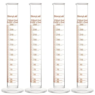 Image of StonyLab 4 Pack Borosilicate Glass 250ml Heavy Wall Graduated Cylinder Measuring