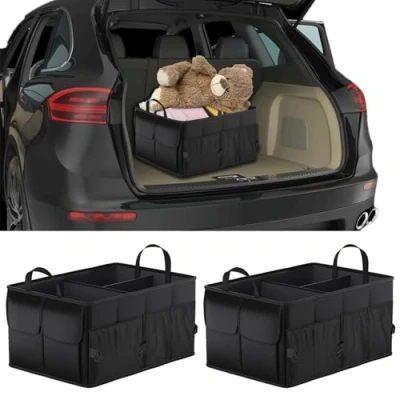 Image of VBGURR 2Pcs Car Boot Organiser Waterproof Foldable Storage Multi Compartments Tidy Accessories(Black)