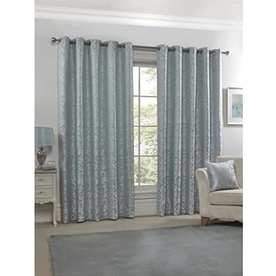 Image of Emma Barclay Eden Lined Eyelet Jacquard Curtains in Duck Egg Width 66 x Drop 72&quot; (168 183cm)