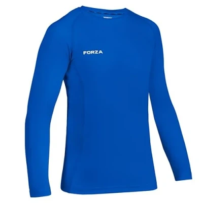 Image of FORZA Junior Boys’ Base Layer Long Sleeve Top Moisture Wicking, 4‑Way Stretch Compression Undershirt for All Sports Multiple Sizes and Colours Available (Royal Blue, Age 11 12 (Junior))