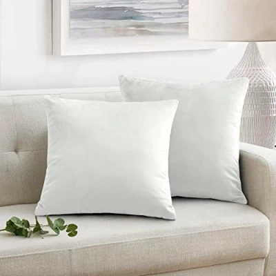 Image of Oxford Homeware Cushion Covers 45 x cm 2 Pack Velvet Square Throw Pillow Cases Decorative White Cover for Sofa Bedroom Couch Living Room with Invisible Zipper (18 18 Inch)