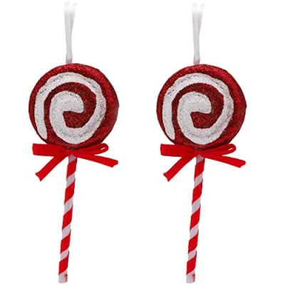 Image of Toyland® Pack of 4 14cm Red &amp; White Glitter Candy Cane Style Lollipop Tree Decorations Christmas Hanging Ornaments