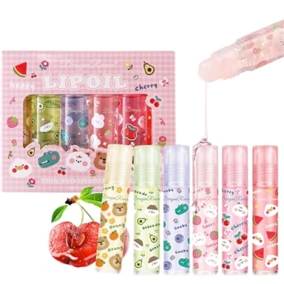 Image of Sitovely 6PCS Roll On Lip Gloss Set, Fruity Flavors Rolling Ball Oil, Nourishing Care Glow Moisturizing Balm,Fresh Texture Clear Makeup