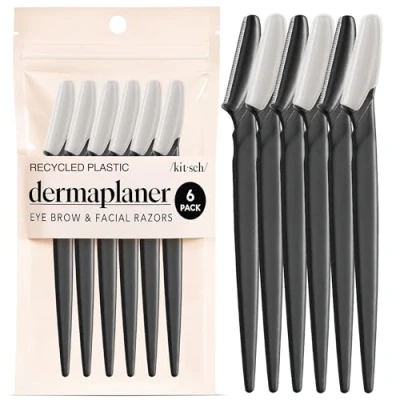 Image of Kitsch Dermaplaning Tool Face Razors for Women and Men, Eyebrow Trimmer &amp; Shaver Women, Facial Hair Removal Dermaplane Razor Face, 6 pc (Black)