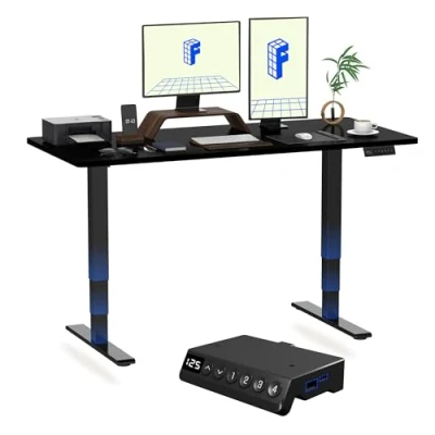 Image of FLEXISPOT E5 160x80cm Electric Standing Desk Dual Motors 3 Stage Height Adjustable One Piece Desktop Sit Stand Up with Memory Smart Pannel(Black Frame+Black Top)