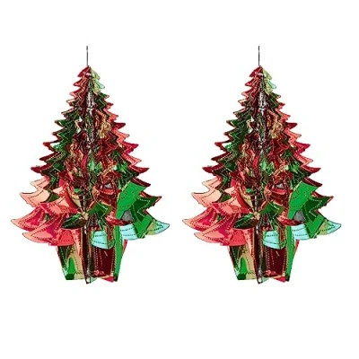 Image of Widdle Gifts Green/Red Christmas 2 Tone Foil Ceiling Decorations, Decoration, Room Decoration (set of 35cm Tree)