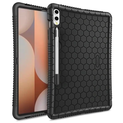 Image of Fintie Silicone Case for Samsung Galaxy Tab S10 Plus 2024/ S9 Plus/ FE 5G 12.4 Inch 2023, [S Pen Holder] Honey Comb Series Kids Friendly Light Weight Shock Proof Protective Cover, Black