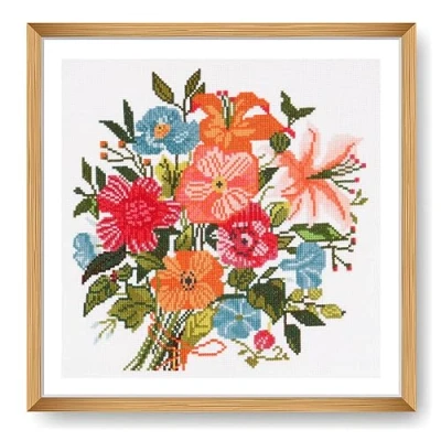 Image of Trimits Large Cross Stitch Kits Counted Embroidery Needlework for Adults Beginners Kids, Christmas Gifts Wall Art (Frame Not Included), 11 Count, Floral Bouquet