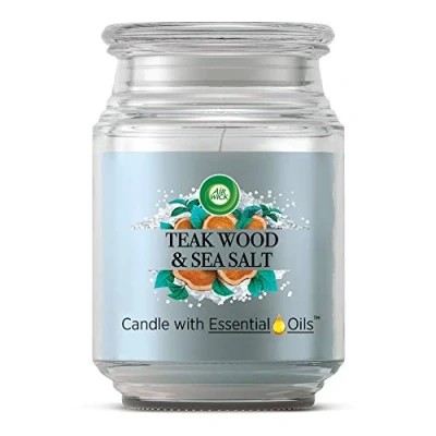 Image of Air Wick Jar Candle with Essential Oils, Teakwood and Sea Salt, 480g