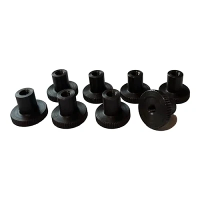 Image of PrecisionGeek Knurled Thumb Nuts/Female Wheel Lock Nut Adapter, Flat Oxidised Steel M4 x 13mm, 16mm diameter DIN 466 Shoulder (Set of 8)