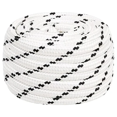 Image of vidaXL White Braided Boat Rope in Durable Polyester Material, UV and Abrasion Resistant, Ideal for Marine General Purpose Use, 16mm Thick 50m Length