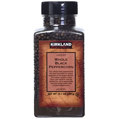 Image of Kirkland Signature Spice Seasoning Food Whole Black Pepper Peppercorn Jar 399g