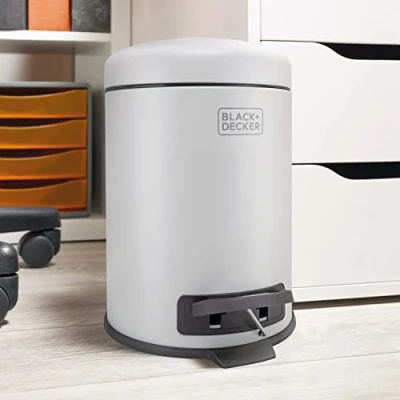 Image of Black + Decker 5L Dome Lid Pedal Bin Grey