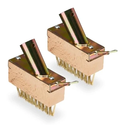 Image of Relaxdays, Set of 2, weed and moss removal, steel bristles, replacement brushes, grout scraper, garden, natural/gold, wood 50%, 2