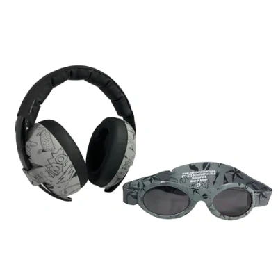 Image of Banz Baby Ear Defenders &amp; Sunglasses Combo Noise Cancelling Headphones Wrap Around for Infants Toddlers, 0 36 Months, Adjustable Straps 100% UV Protection, SNR 31dB