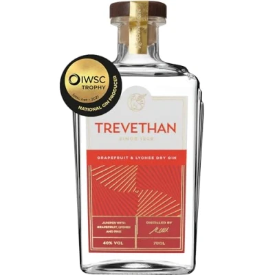 Image of Trevethan Grapefruit and Lychee Handcrafted Cornish Gin with Balanced Botanicals Speciality Small Batch London Dry 40% ABV 70cl