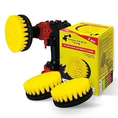 Image of Kornely™ Premium Drill Brush, Medium Soft, Yellow, 3pcs. SET,13cm. Doesn&#039;t Scratch Surfaces. Suitable for Tile, Grout, Bathtub, Shower, Fiberglass, Ceramic Cleaning