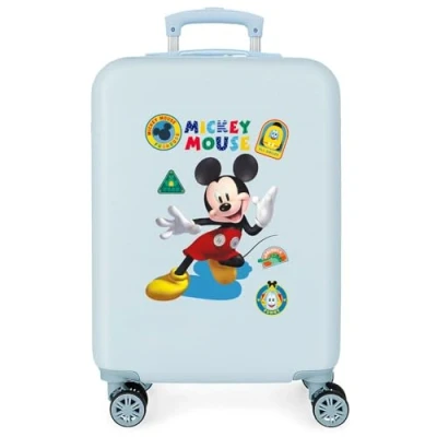Image of Disney Mickey All Smile Blue Cabin Suitcase, 38 x 55 20 cm, Rigid ABS, Side Combination Lock, 35 L, 2 kg, 4 Double Wheels, Carry On Luggage, blue, standard size, suitcase