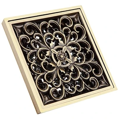 Image of TOPINCN Floor Drain, 10cm Bathroom Shower Antique Brass Drain Strainer Cover Grate Square with Invisible Look(#1)